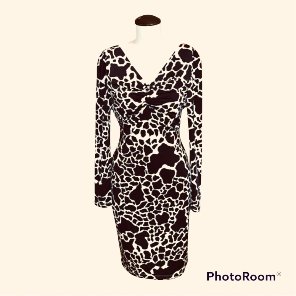 NWOT Carlisle Abstract Animal Print Dress‎ Cream/Black Size 6